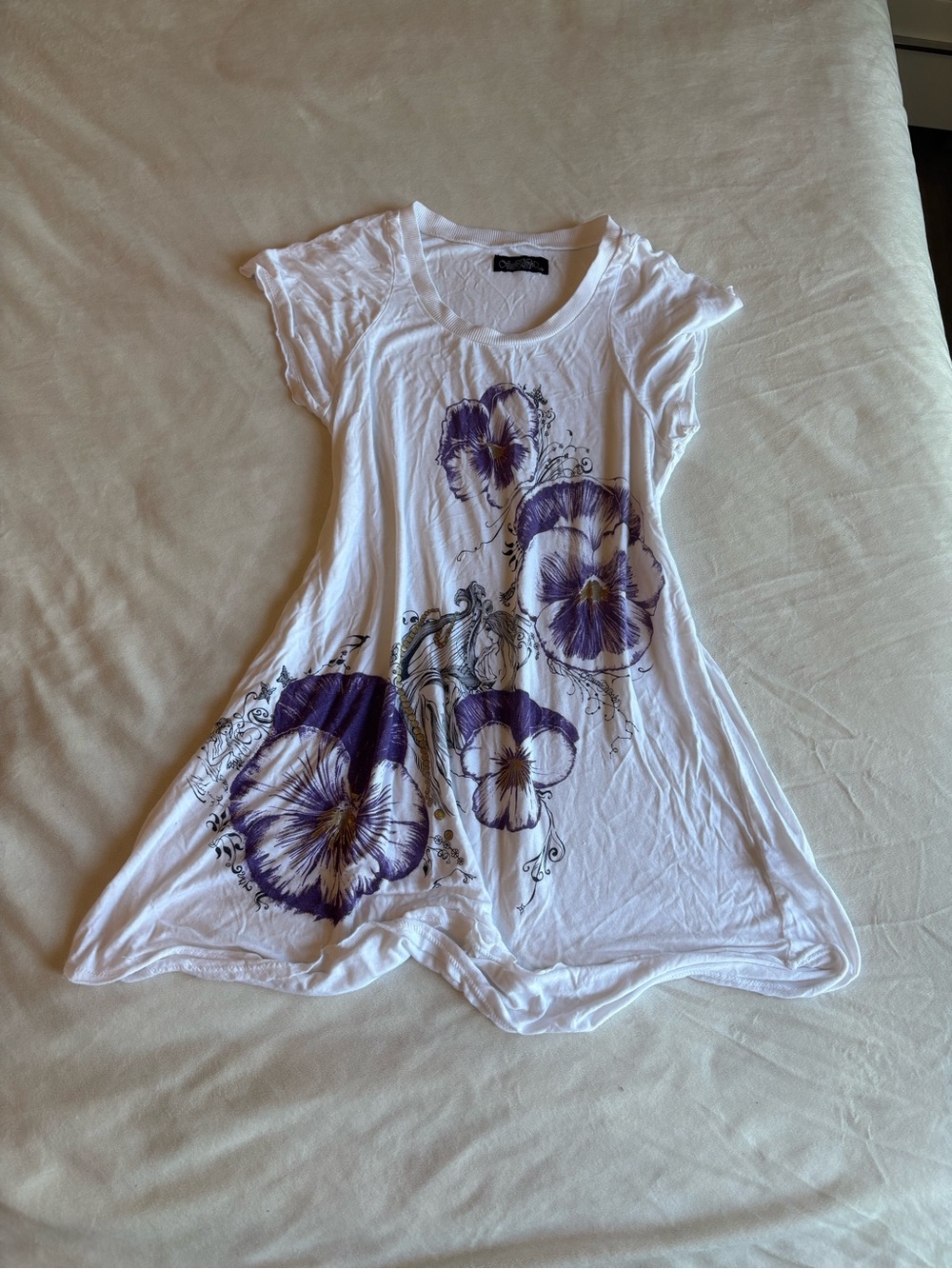 Lauren Moshi White Bandeau Sleep Tank with Purple Floral Print